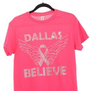 High Quality Cancer Awareness Dallas Believes Rhinestone Short Sleeve T-shirt